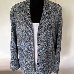 Cheetah Print Lightweight Genuine Leather Jacket - Denim Blue
